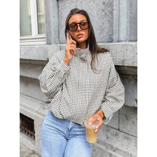 Veste à carreaux Alya - Ecru/Noir