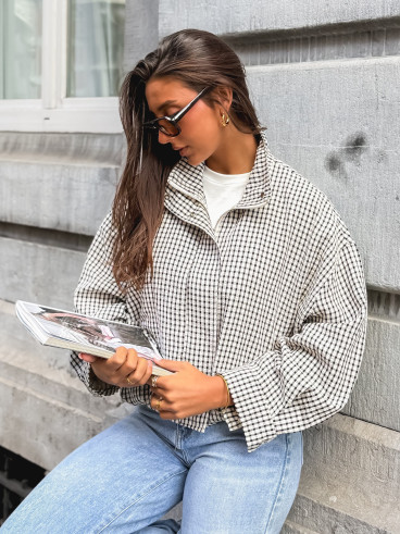 Veste à carreaux Alya - Ecru/Noir
