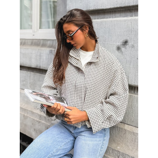 Veste à carreaux Alya - Ecru/Noir