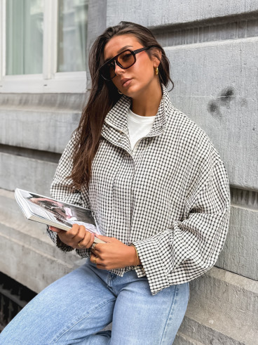 Veste à carreaux Alya - Ecru/Noir