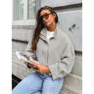 Veste à carreaux Alya - Ecru/Noir