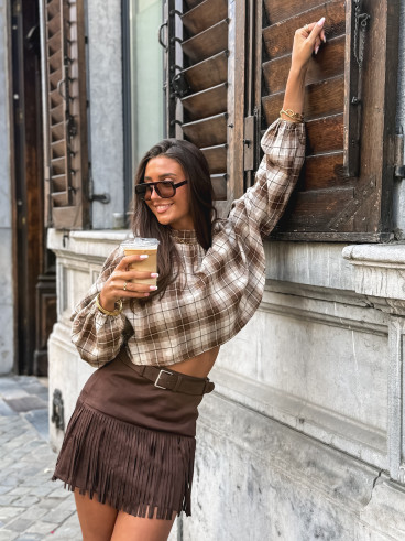 Blouse à motif tartan Aveline - Marron