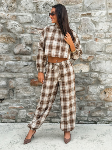 Pantalon à carreaux Edénia - Beige/Camel