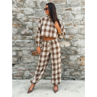 Pantalon à carreaux Edénia - Beige/Camel