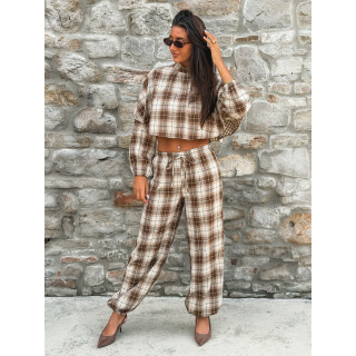 Pantalon à carreaux Edénia - Beige/Camel