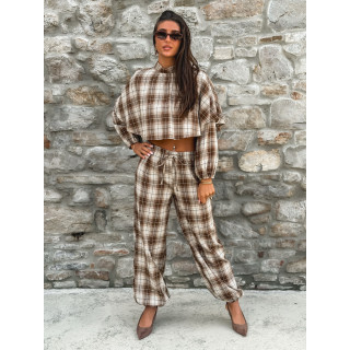Pantalon à carreaux Edénia - Beige/Camel