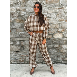 Pantalon à carreaux Edénia - Beige/Camel