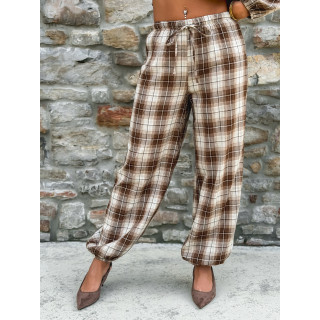 Pantalon à carreaux Edénia - Beige/Camel