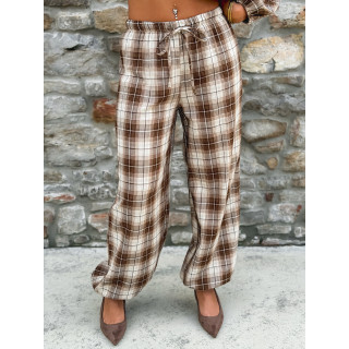 Pantalon à carreaux Edénia - Beige/Camel