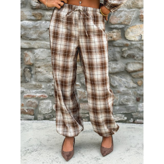 Pantalon à carreaux Edénia - Beige/Camel