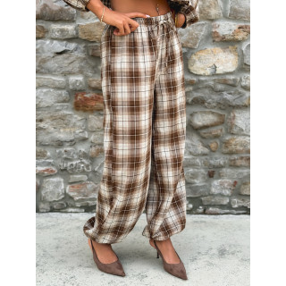 Pantalon à carreaux Edénia - Beige/Camel