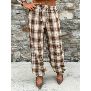 Pantalon à carreaux Edénia - Beige/Camel