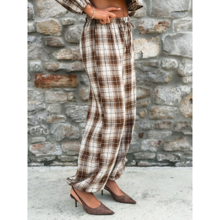 Pantalon à carreaux Edénia - Beige/Camel