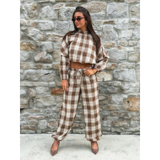 Pantalon à carreaux Edénia - Beige/Camel