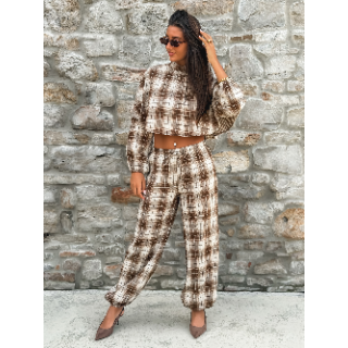 Pantalon à carreaux Edénia - Beige/Camel
