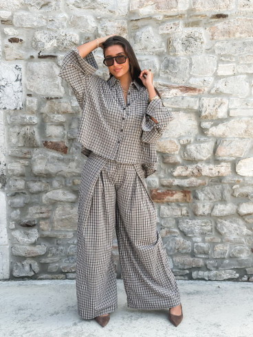 Pantalon à carreaux Elinor - Beige/Chocolat