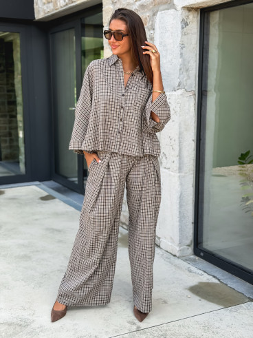 Pantalon à carreaux Elinor - Beige/Chocolat
