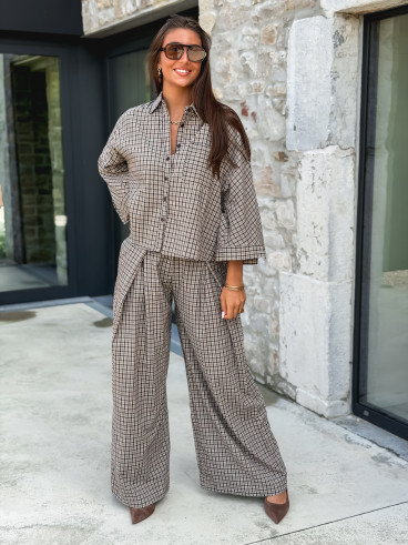 Pantalon à carreaux Elinor - Beige/Chocolat