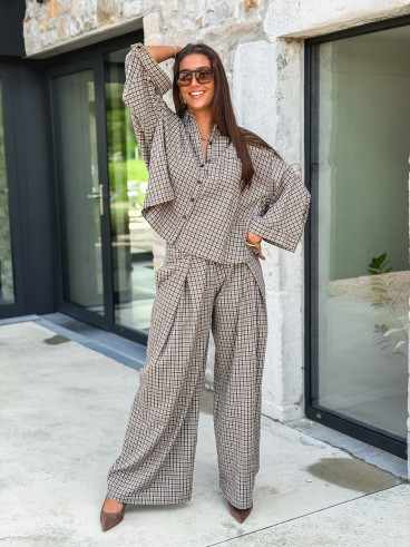 Pantalon à carreaux Elinor - Beige/Chocolat