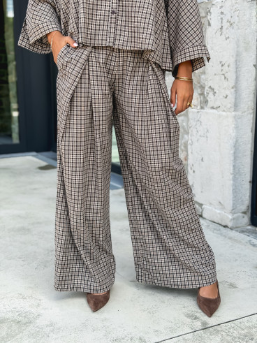 Pantalon à carreaux Elinor - Beige/Chocolat