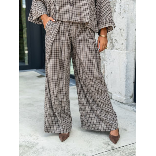 Pantalon à carreaux Elinor - Beige/Chocolat
