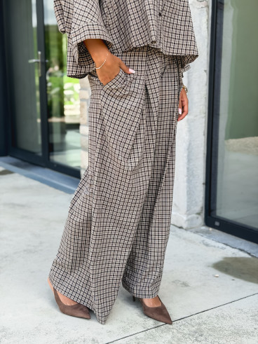 Pantalon à carreaux Elinor - Beige/Chocolat
