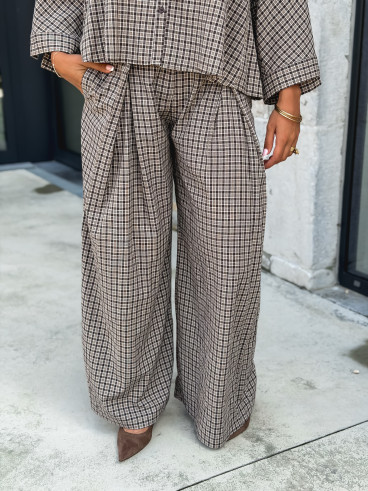 Pantalon à carreaux Elinor - Beige/Chocolat