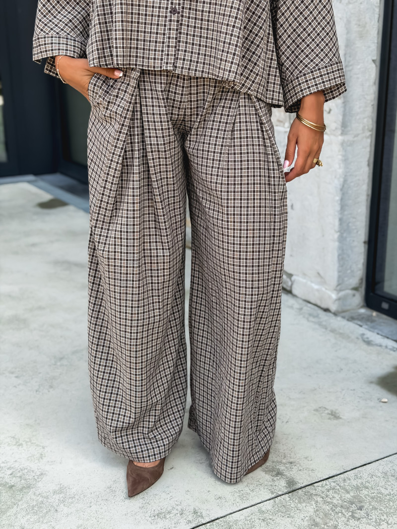 Pantalon à carreaux Elinor - Beige/Chocolat