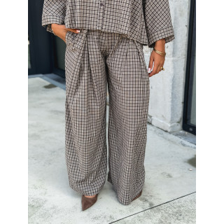 Pantalon à carreaux Elinor - Beige/Chocolat