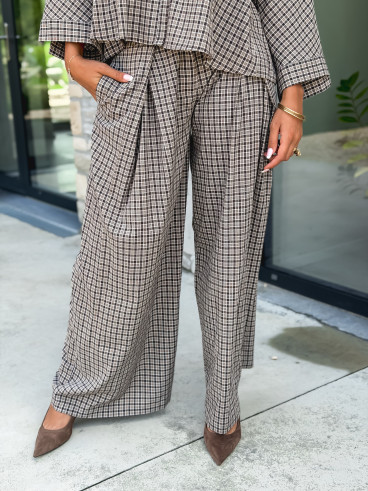 Pantalon à carreaux Elinor - Beige/Chocolat