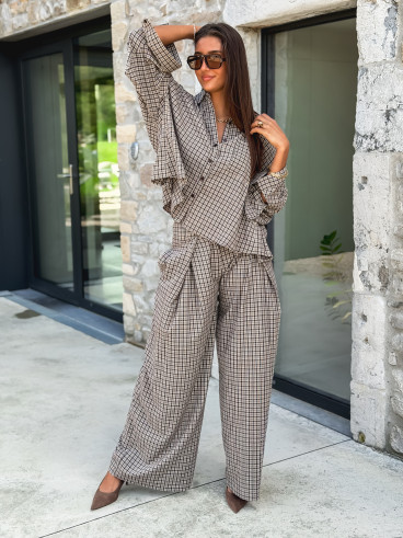 Pantalon à carreaux Elinor - Beige/Chocolat