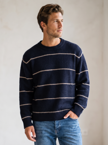 Pull ligné Léon - Bleu marine