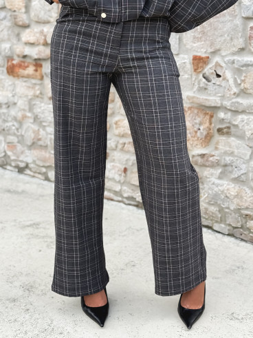 Pantalon à carreaux Emylou - Gris