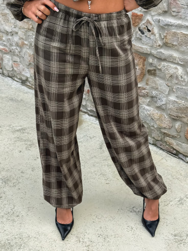 Pantalon à carreaux Edénia - Kaki