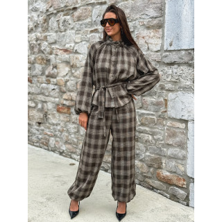 Pantalon à carreaux Edénia - Kaki