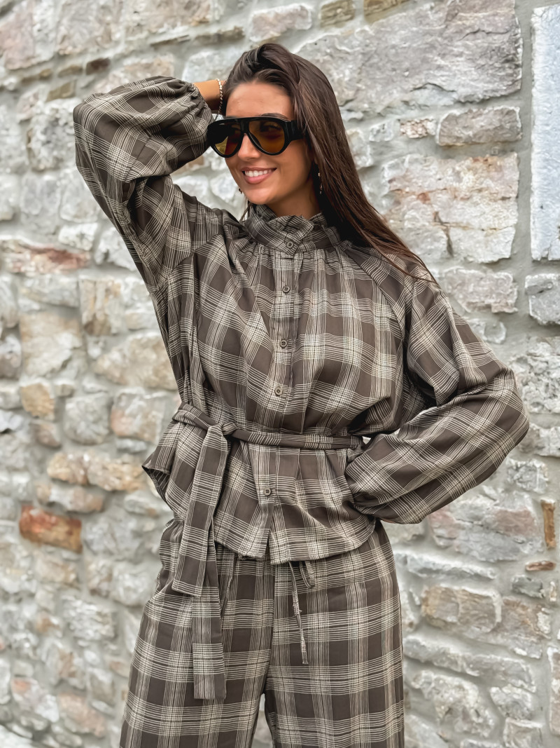 Chemise à carreaux Edénia - Kaki