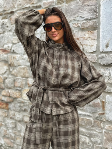Chemise à carreaux Edénia - Kaki