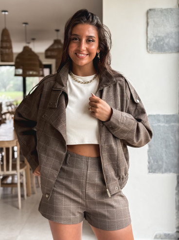 Short à carreaux Asami - Marron