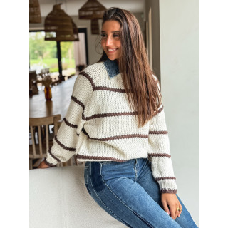 Pull Karolane - Ecru/Chocolat