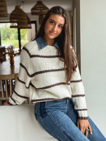 Pull Karolane - Ecru/Chocolat
