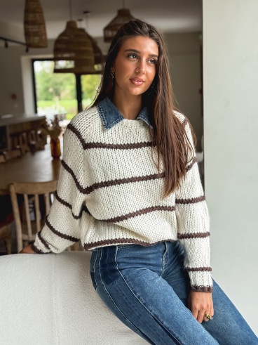 Pull Karolane - Ecru/Chocolat
