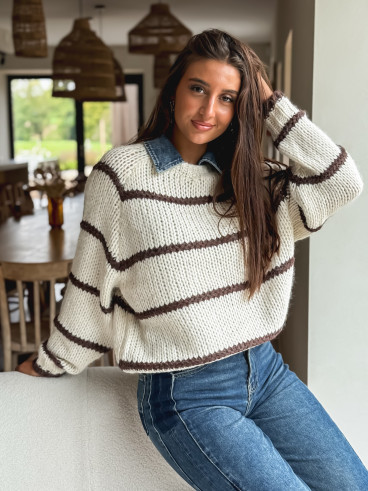 Pull Karolane - Ecru/Chocolat