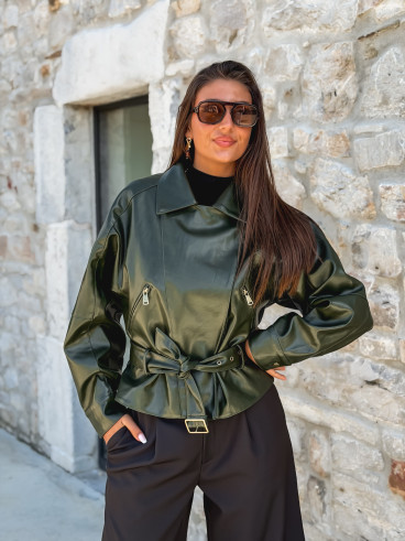 Perfecto simili cuir Aliane - Kaki foncé