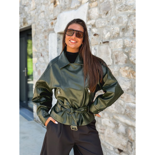 Perfecto simili cuir Aliane - Kaki foncé