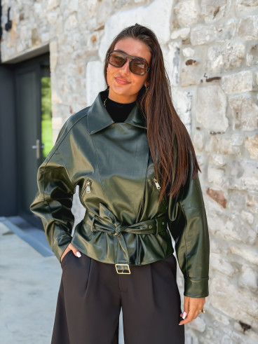 Perfecto simili cuir Aliane - Kaki foncé