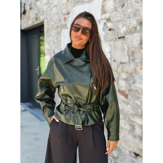 Perfecto simili cuir Aliane - Kaki foncé