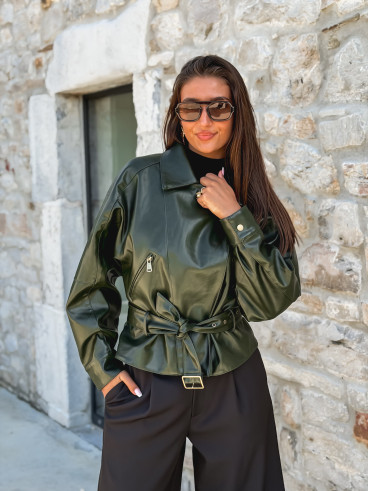 Perfecto simili cuir Aliane - Kaki foncé