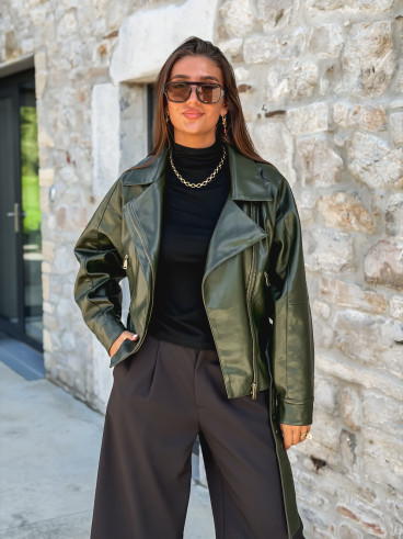 Perfecto simili cuir Aliane - Kaki foncé