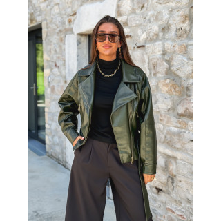 Perfecto simili cuir Aliane - Kaki foncé
