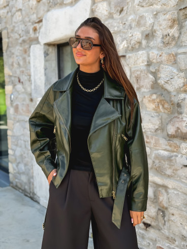 Perfecto simili cuir Aliane - Kaki foncé